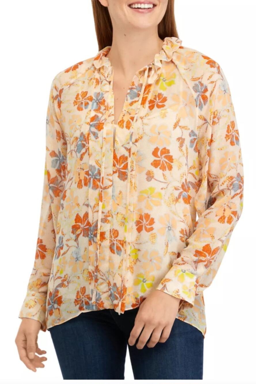 NWT Joie Daisy Silk Apricot Buff Multi Floral Blouse